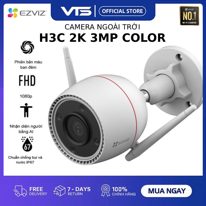 Camera Wifi EZVIZ H3C 3MP/H3C 4MP/H3C 5MP, Full Color, Đàm Thoại 2 Chiều, H.265, Chuẩn IP67- VTS 10