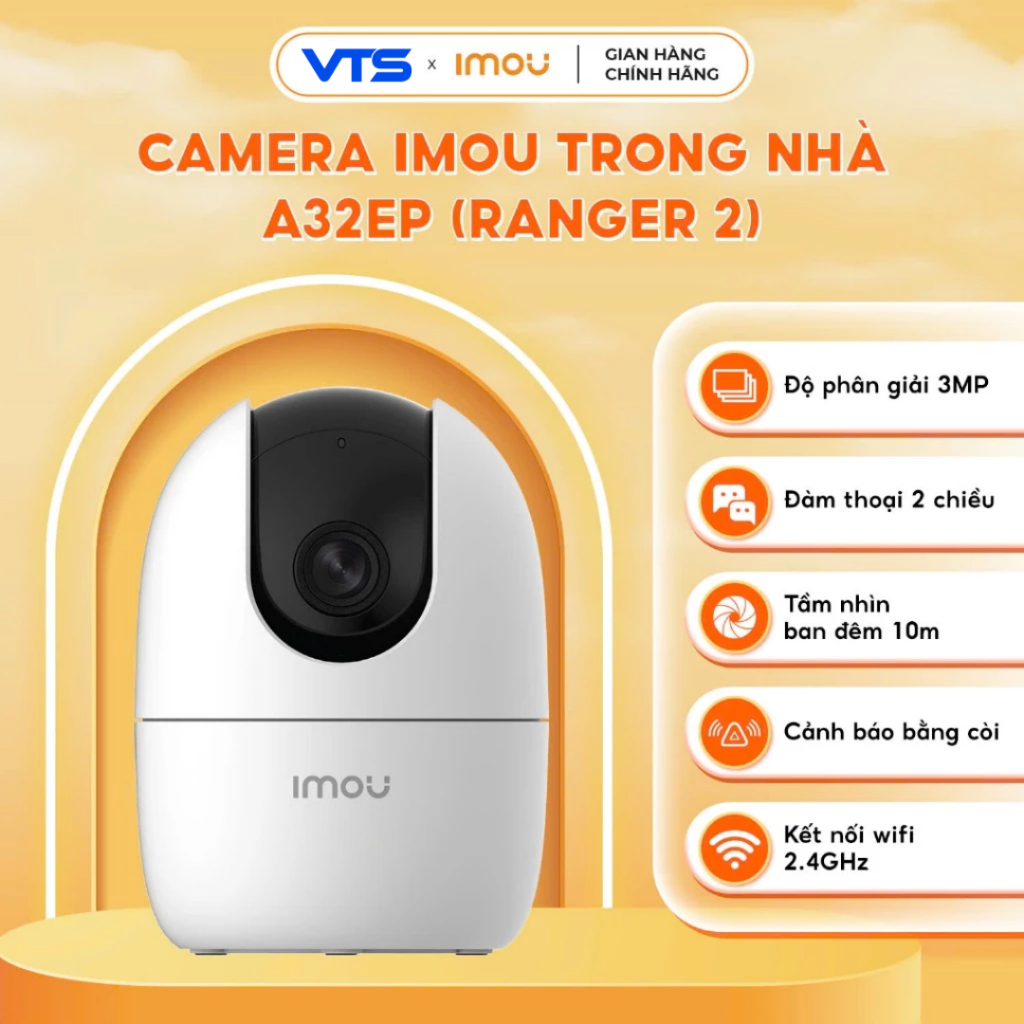 Camera Wifi IMOU RANGER 2 A32EP 3MP 2K,Trong Nhà, Xoay 360 Độ, Đàm Thoại 2 Chiều, Còi Báo Động